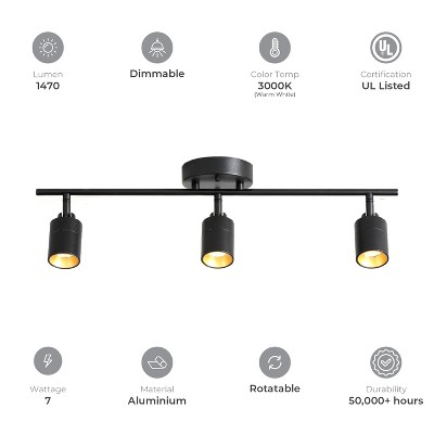 Shura Black and Gold Aluminum 3-Head LED Track Light