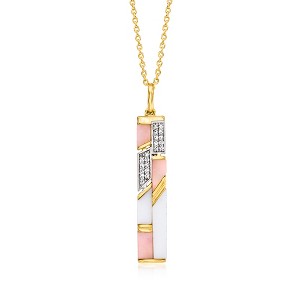 Ross-Simons Pink and White Opal Pendant Necklace With .10 ct. t.w. White Topaz in 18kt Gold Over Sterling Size 18 - 1 of 3