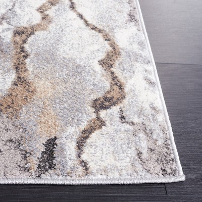 Ivory and Gray Abstract Synthetic Round Area Rug