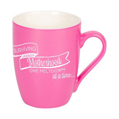 Elanze Designs Surviving Motherhood One Meltdown At A Time Princess Pink 10 ounce New Bone China Coffee Cup Mug
