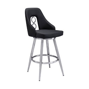 26" Ruby Faux Leather Stainless Steel Counter Height Barstool Black - Armen Living: Swivel Seat, High Back, Footrest - 1 of 4