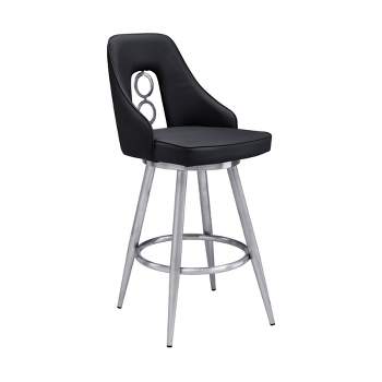 26" Ruby Faux Leather Stainless Steel Counter Height Barstool Black - Armen Living