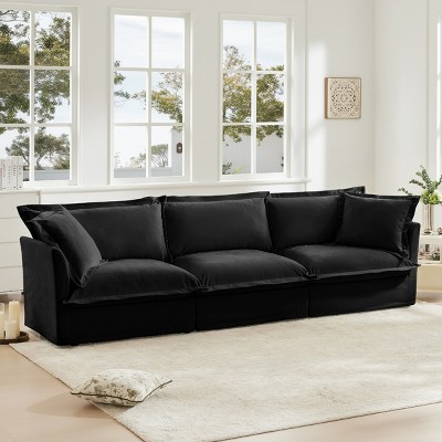 Slipcovered Sectional Sofa, 3 Seater Sofa with Removable Cover, Sofa with Suppleness Armrests, Chenille Fabric Sectional Sofas-Cuddlewood
