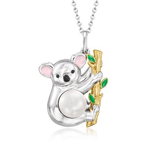 Ross-Simons 8-8.5mm Cultured Pearl Koala Pendant Necklace With Multicolored Enamel in 2-Tone Sterling Silver Size 18 - 1 of 3