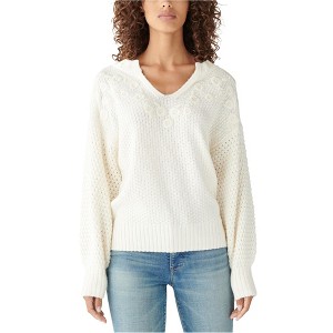 Lucky Brand Womens Embroidered Notch-neck Pullover Sweater - 1 of 1