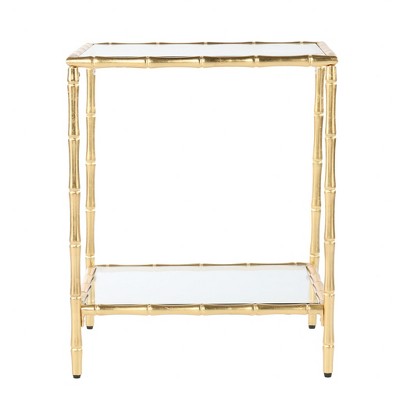 HomeRoots 23" Gold Glass Top Square End Table With Shelf