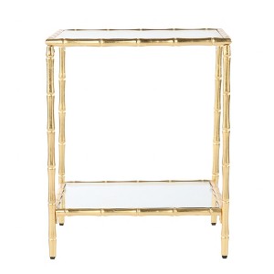HomeRoots 23" Gold Glass Top Square End Table With Shelf - 1 of 4