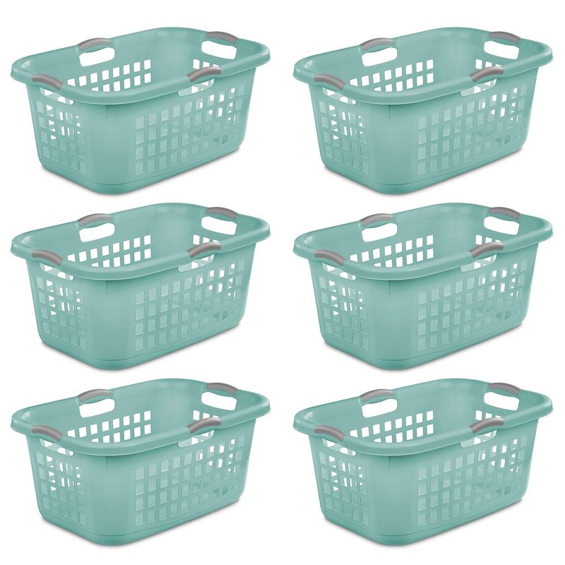 Sterilite 2 Bushel Ultra Laundry Basket, Large, Plastic with Comfort Handles to Easily Carry Clothes to and from the Laundry Room, Aqua, 6-Pack, 1 of 4