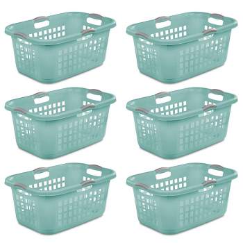 Sterilite 2 Bushel Ultra Laundry Basket, Large, Plastic with Comfort Handles to Easily Carry Clothes to and from the Laundry Room, Aqua, 6-Pack