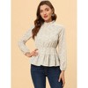Allegra K Women's Ruffled Peplum Stand Collar Long Sleeve Floral Blouse - 2 of 4
