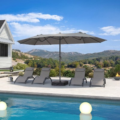 PURPLE LEAF 14ft Patio Market Umbrella with Base Double-Sided Rectangle Outdoor Table Sun Umbrellas with Crank 12 Heavy Duty Sturdy Ribs Light Grey