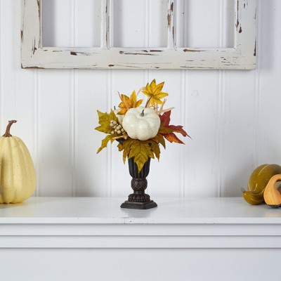 13-inch Fall Pumpkin and Berries Artificial Arrangement in Decorative Urn