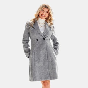 Women's Grey Double Breasted Flared Hem Peacoat - Cupshe - 1 of 4