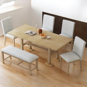 Farmhouse 76" 6-Piece Extendable Dining Table Set with Removable Leaf, Upholstered Chairs & Bench for Dining Room and Kitchen - 1 of 4