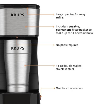 Krups Simply Brew Single-Serve Coffee Maker with Stainless Steel Mug