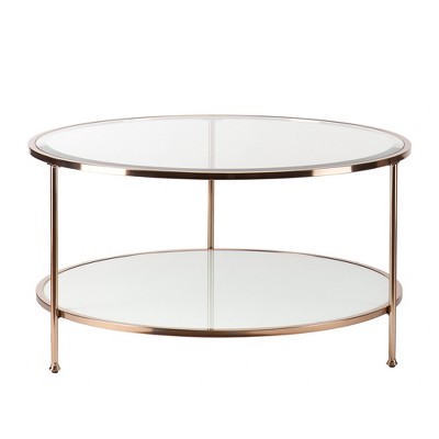 HomeRoots 34" Clear and Gold Glass with Iron Round Coffee Table