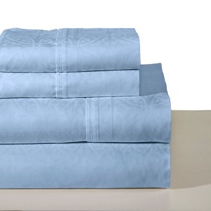 Pointehaven 300 Thread Count Tone on Tone Printed 100% Cotton Sateen Sheet Set - 1 of 4