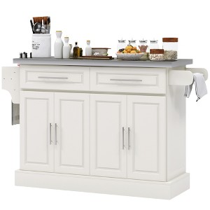 Rolling Kitchen Island with Stainless Steel Top, 2 Drawers, Spice, Knife and Towel Rack and Cabinets - 1 of 4