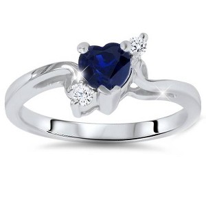 Pompeii3 1/3ct Blue Heart Sapphire Diamond Ring 14K White Gold - 1 of 4