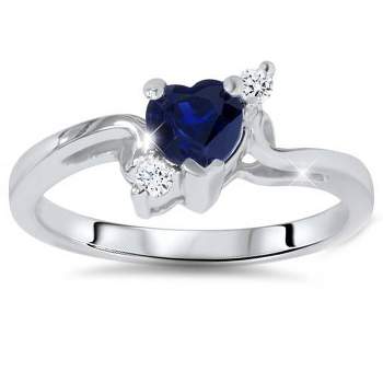 Pompeii3 1/3ct Blue Heart Sapphire Diamond Ring 14K White Gold