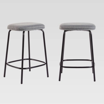 Set of 2 Simple Upholstered Seat Counter Height Barstool Charcoal - Saracina Home: 24" Kitchen Stools, Metal Frame, Armless & Backless
