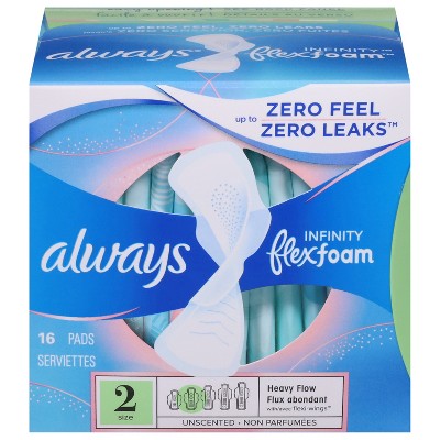 Always Infinity Flexfoam Womens with Flexi-Wings Unscented Pads Size 2 16 ea