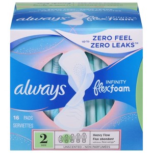 Always Infinity Flexfoam Womens with Flexi-Wings Unscented Pads Size 2 16 ea - 1 of 4