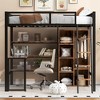 Full Size Metal Loft Bed with Built-in Desk, Wardrobeand Shelves - 3 of 4