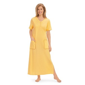 Collections Etc Soft Cotton V-Neck Long Patch Pocket Short Sleeve Lounger - 1 of 4