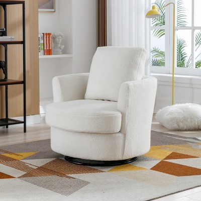 GDFStudio Bertha Swivel Boucle Upholstered 32" Wood and Steel Chair