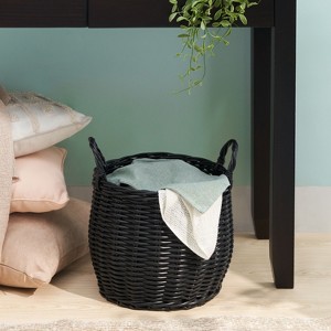Kumasinova Round Resin Woven Laundry Basket with Handles,Multifunctional Storage Basket for Bathroom and Laundry Room,13" x 13" x 10.2",Black - 1 of 4