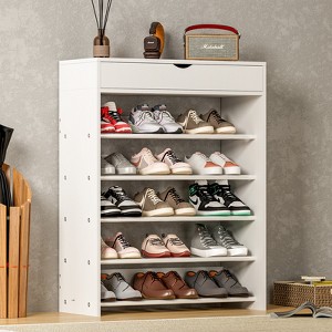 ORRD 5-Tier White Shoe Rack with Storage Cabinet, 37.2" Entryway Organizer for 18-20 Pairs - 1 of 4