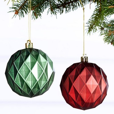 Elegant Burgundy and Green Argyle Ornament Set