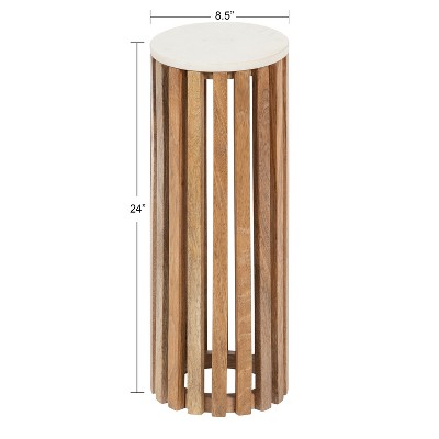 Elegant Round Marble and Mango Wood Drink Table, 12" Diameter