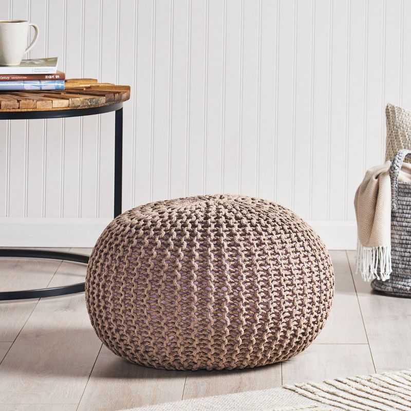 Nahunta Modern Knitted Cotton Round Pouf - Christopher Knight Home, 3 of 11