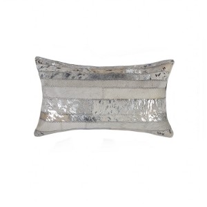 HomeRoots 12" X 20" Gray and Silver Striped Cowhide Lumbar Throw Pillow - 1 of 4