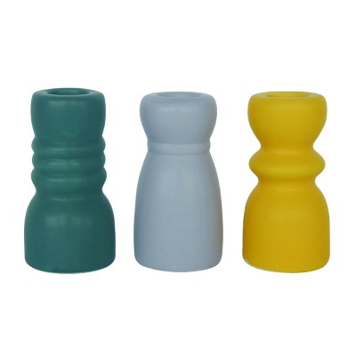 Transpac Ceramic Chunky Mod Candle Holder Set of 3 Spring Home Decorations