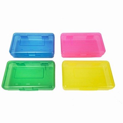 4E's Novelty 4 Pack Large Pencil Case Boxes, Pencil Boxes Bulk Classroom, Teacher Containers Box