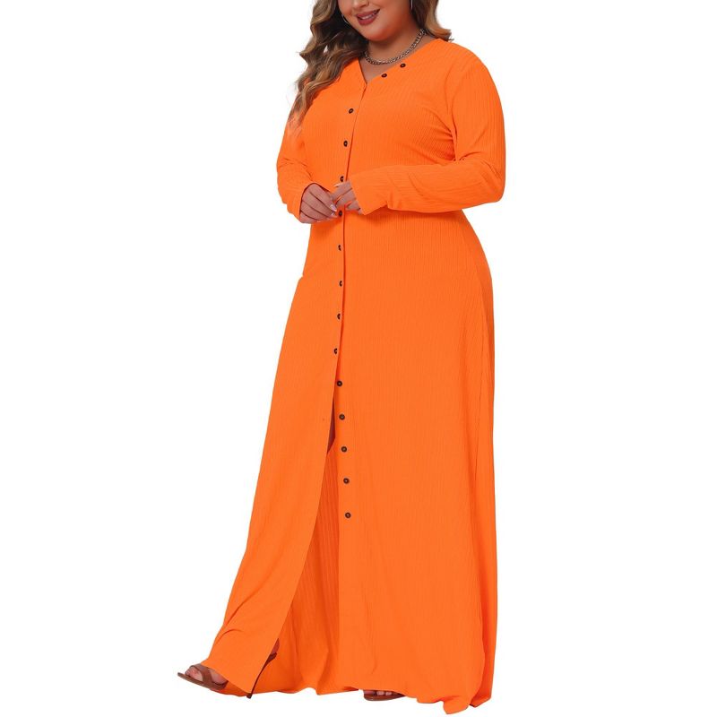 Agnes Orinda Women's Plus Size Side Split Long Sleeve Button Down Beach Maxi Shirt Dresses, 4 of 6