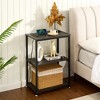VECELO Wooden Side Table, Modern Narrow Nightstand with Drawer and Shelf for Bedroom Office,Tempered Glass, Brown/Gray - 4 of 4