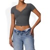 Anna-Kaci Women's Short Sleeve V-Neck Top with Grommet Details and Slim Fit - 2 of 4