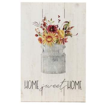 Home Decor Home Sweet Home Wall Art  -  One Plaque 16 Inches -  Farmhouse Floral Rustic Panel  -  Rus1279  -  Wood  -  Multicolored