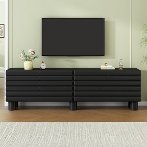 TiramisuBest Cream TV Stand with Arched Doors and Drawers for TVs up to 75 Inch Minimalist Media Console Rebound Device Iron Round Legs - 1 of 4