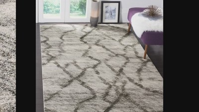 Light Grey and Black Abstract Square Shag Rug