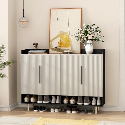VYNXARIA Modern Sideboard Shoe Cabinet with 4 Doors & Adjustable Shelves for Entryway