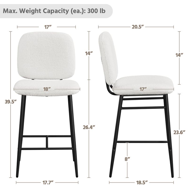 Yaheetech Set of 2 Modern Upholstery Bar Stools for Kitchen Dining Room, White, 3 of 6