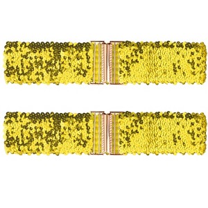 INSPIRE CHIC Women's Shinny Wide Waist Belts Interlock Buckles Sequins Decor Stretchy Belts 2 Pcs 23.62" - 1 of 4