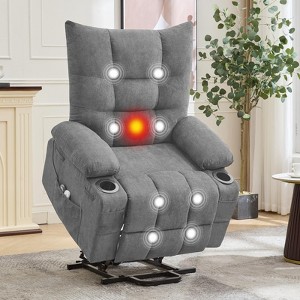 Power Lift Recliner Chair for Elderly with Massage and Heat, Oversized Swivel Rocker Recliner with Soft Padded Upholstery, Side Pocket & Cup Holders - 1 of 4