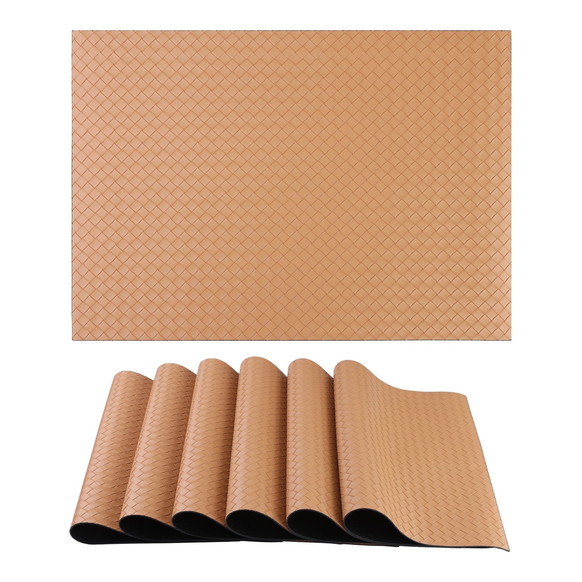 REGALWOVEN Leather Dining Heat Resistant Placemats 17 x 12 Inch 6 Pcs Apricot