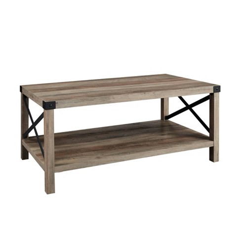 Sophie Rustic Farmhouse X Frame Coffee, Gray Rustic End Tables